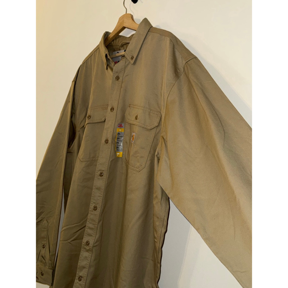 Men's Carhartt Khaki Flame Resistant Tan Casual Button Down Shirt size 2XLT NWT - Picture 5 of 10